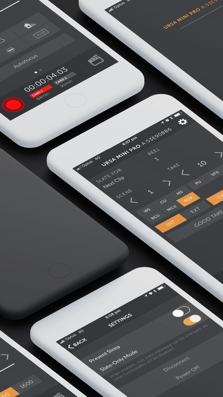 Digital slate and settings screens